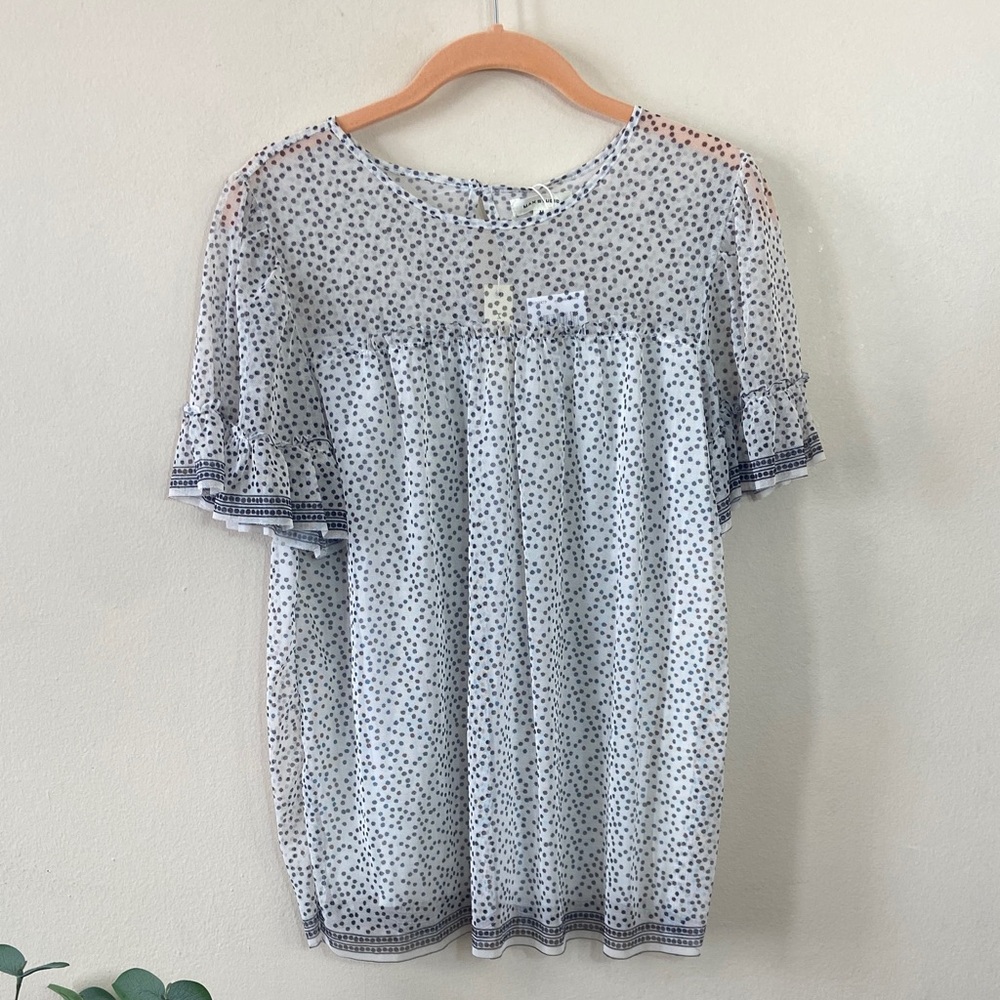 Polka Dot Mesh Top Max Studio Medium Black White Ruffle Sheer New Nordstrom